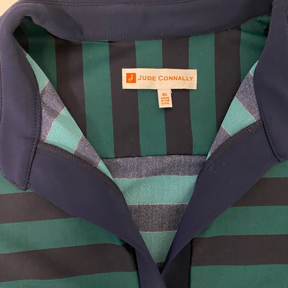 Finley Navy Blue and Green Rugby Striped Jude Connolly Dress with Pockets. - Picture 3 of 8